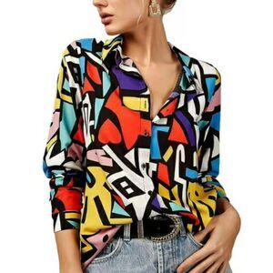 Big Dart Colorful Loud Bold Bright Abstract Heart Print Long Sleeve Shirt 44